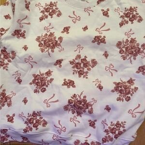 Francesca's Collections White and Pink Bow Sweatshirt